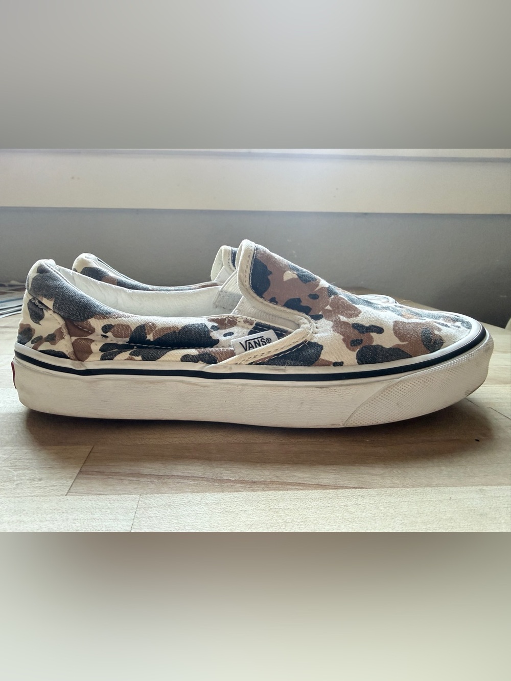 Vans Classic Slip-Ons “Cow Print” in Black, Brown and White - Distressed - Picture 3 of 8